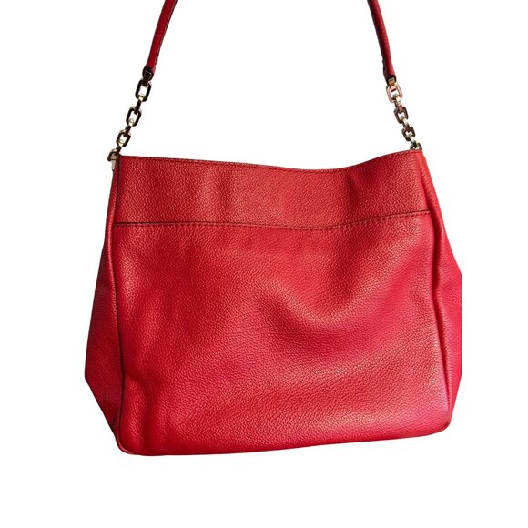 Kate Spade New York Red Pebbled Leather Tote Shoulder Bag Tassel Accent - Picture 4 of 9